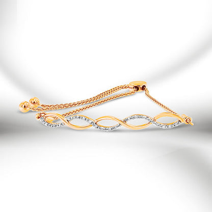14K Rose Gold Plated .925 Sterling Silver 1/10 cttw Diamond Infinity Twist 4â€-10â€ Adjustable Bolo Bracelet (I-J Color, I2-I3 Clarity)