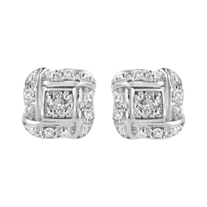 .925 Sterling Silver Round-Cut Diamond Accent Swirl Square Knot Stud Earrings (H-I Color, I2-I3 Clarity)