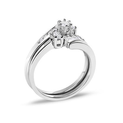14K White Gold 3/8 Cttw Diamond Swirl Engagement Bridal Ring Set