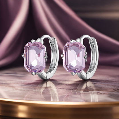 925 Sterling Silver Earrings with Transparent Glass, 12x7mm, for Women