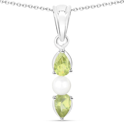 1.40 Carat Genuine Peridot and Pearl .925 Sterling Silver Pendant