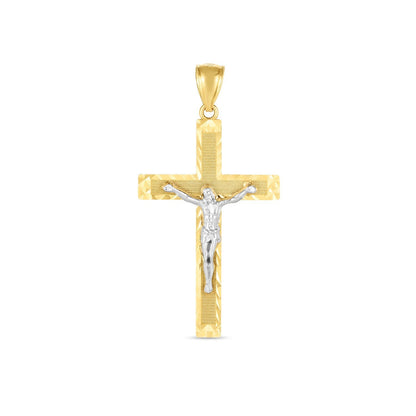 14k Two Tone Gold High Polish Diamond Cut Cross Pendant