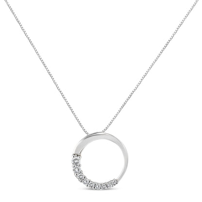 14K White Gold 1/4 Cttw Round-Cut Graduating Diamond Open Circle Hoop 18" Pendant Necklace (J-K Color, I1-I2 Clarity)