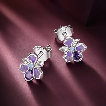 925 Sterling Silver Earrings with Nano Opal Stone and CZ, White Gold Plated, 0.7cm, for Women