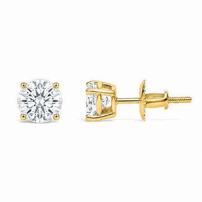 IGI Certified 14K Yellow Gold 1.00 Cttw Round Lab Grown Diamond Solitaire Stud Earrings