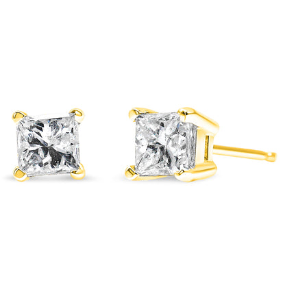 AGS Certified 14K White Gold 1.0 Cttw 4-Prong Set Princess-Cut Solitaire Diamond Push Back Stud Earrings (I-J Color, SI2-I1 Clarity)