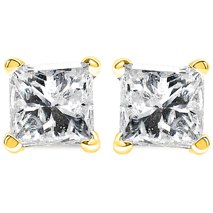 14K Yellow Gold 3/8 Cttw Princess-Cut Square Near Colorless Diamond Classic 4-Prong Solitaire Stud Earrings (J-K Color, SI1-SI2 Clarity)