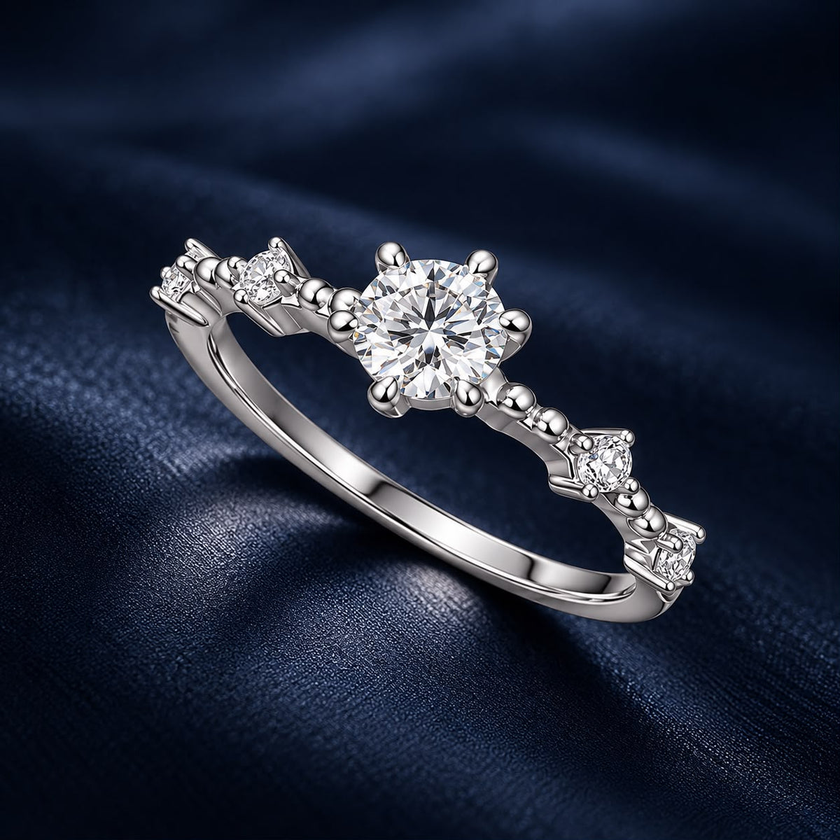 925 Sterling Silver White Gold Plated Size 6 Moissanite Pavé CZ Ring for Women