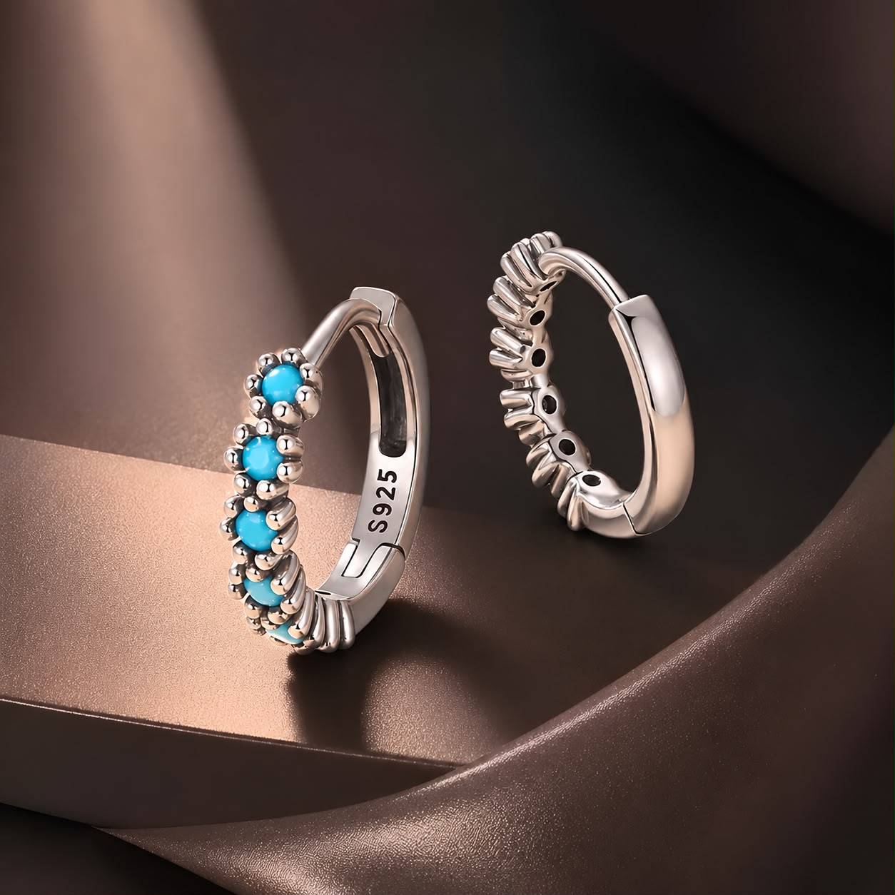 925 Sterling Silver Turquoise Earrings for Women 1.4x0.5cm