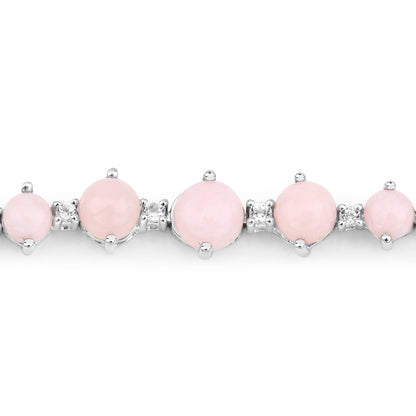 5.50 Carat Genuine Pink Opal and White Topaz .925 Sterling Silver Bracelet