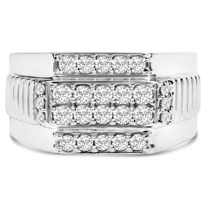 Men's .925 Sterling Silver 1.00 Cttw Diamond Multi Row Band Ring -Size 10