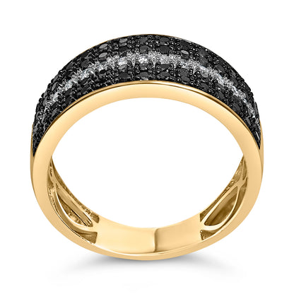 Men's 14K Yellow Gold Plated .925 Sterling Silver 1.00 Cttw White and Black Diamond Cluster Ring