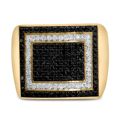 Men's 10K Yellow Gold 1 1/4 Cttw White and Black Diamond Geometric Ring