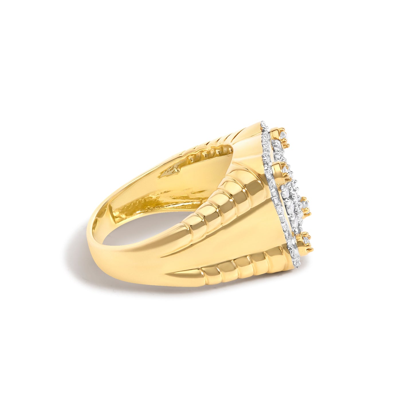 Men's 14K Yellow Gold Plated Sterling Silver 1.0 Cttw Diamond Square Motif Band Ring