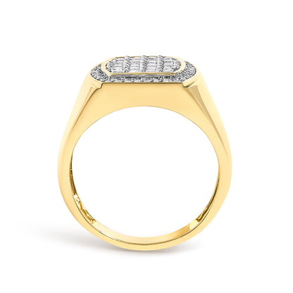 Men's 14K Yellow Gold Plated Sterling Silver 3/4 Cttw Diamond Cushion Head and Halo Band Ring