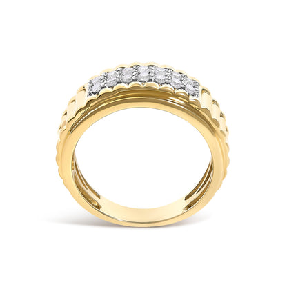 Men's 14K Yellow Gold Plated Sterling Silver 3/8 Cttw Diamond Ribbed Band Ring