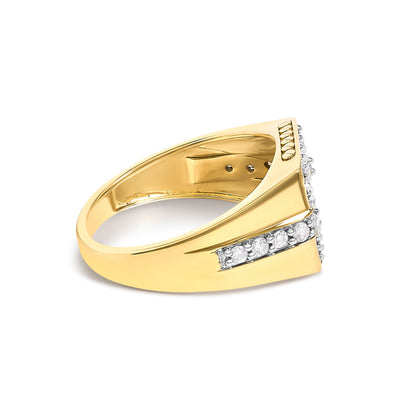 Men's 14K Yellow Gold Plated Sterling Silver 1.0 Cttw Diamond Geometric Band Ring