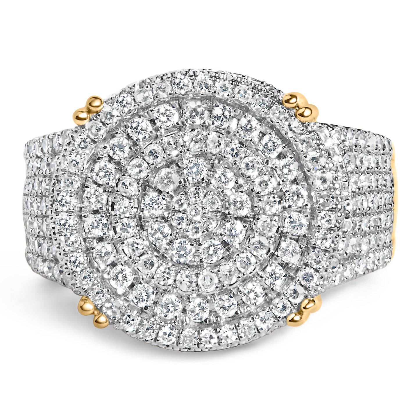 Men's 10K Yellow Gold 2-1/10 Cttw Diamond Concentric Circles Cocktail Ring