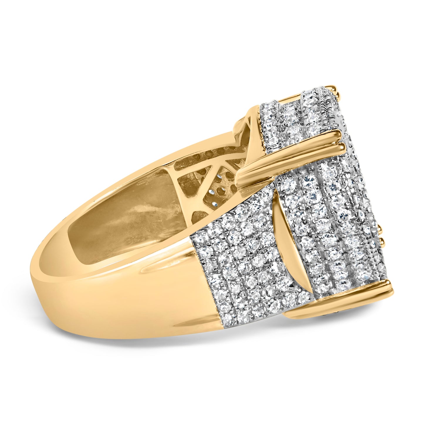 Men's 10K Yellow Gold 2-1/10 Cttw Diamond Concentric Circles Cocktail Ring