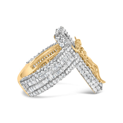 Men's 10K Yellow Gold 5-2/5 Cttw Diamond Jesus Crucifix Cross Cocktail Ring
