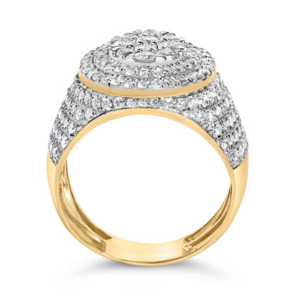 Men's 10K Yellow Gold 2-1/2 Cttw Round Diamond Cluster Cocktail Ring