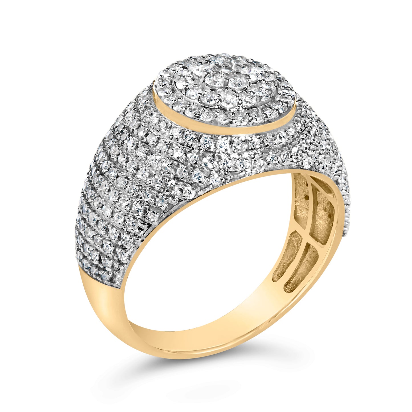 Men's 10K Yellow Gold 1 1/2 Cttw Diamond Cluster Dome Band Ring