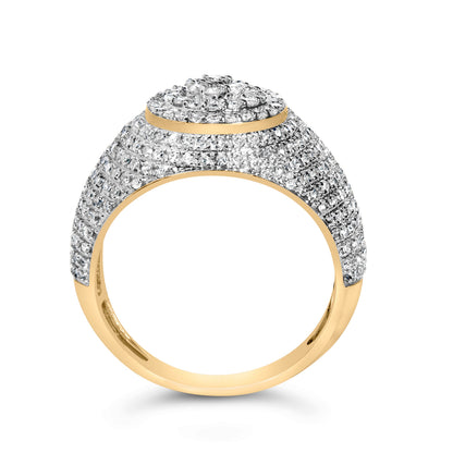 Men's 10K Yellow Gold 1 1/2 Cttw Diamond Cluster Dome Band Ring