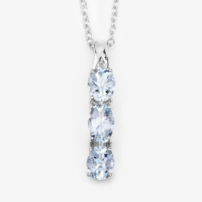 0.95 Carat Genuine Aquamarine and White Diamond .925 Sterling Silver Pendant