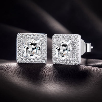 925 Sterling Silver Earrings with Pavé Setting CZ and Platinum Plating.