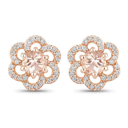 0.61 Carat Genuine Morganite and White Diamond 14K Rose Gold Earrings