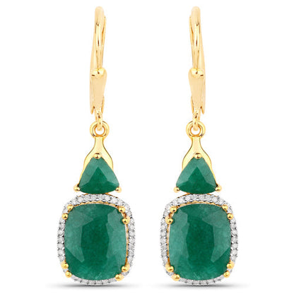 8.91 Carat Dyed Emerald and White Diamond .925 Sterling Silver Earrings