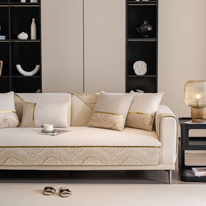 Non-Slip Couch Cover with Gold Trim, Sofa Slipcover for Sectional & Loveseat