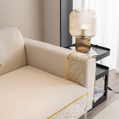Non-Slip Couch Cover with Gold Trim, Sofa Slipcover for Sectional & Loveseat