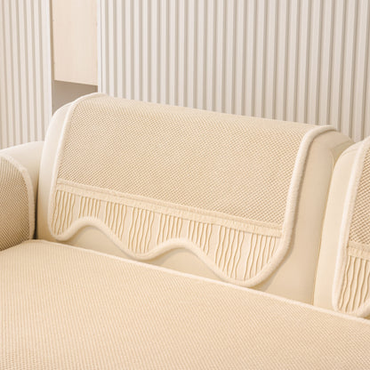 Washable Sofa Throw Pad, Non-Slip Sofa Mat Cozy Couch Slipcover with Soft Furry Trim