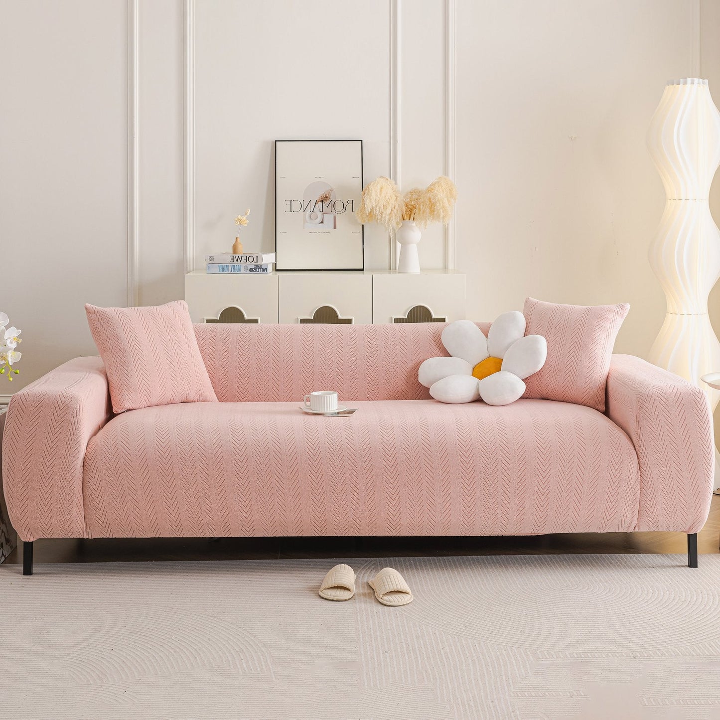 High Stretch Herringbone Textured Slipcover for Standard & L-Shaped Sectional Couches