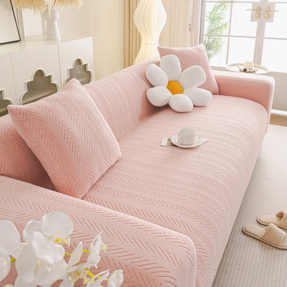 High Stretch Herringbone Textured Slipcover for Standard & L-Shaped Sectional Couches
