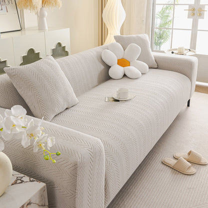 High Stretch Herringbone Textured Slipcover for Standard & L-Shaped Sectional Couches