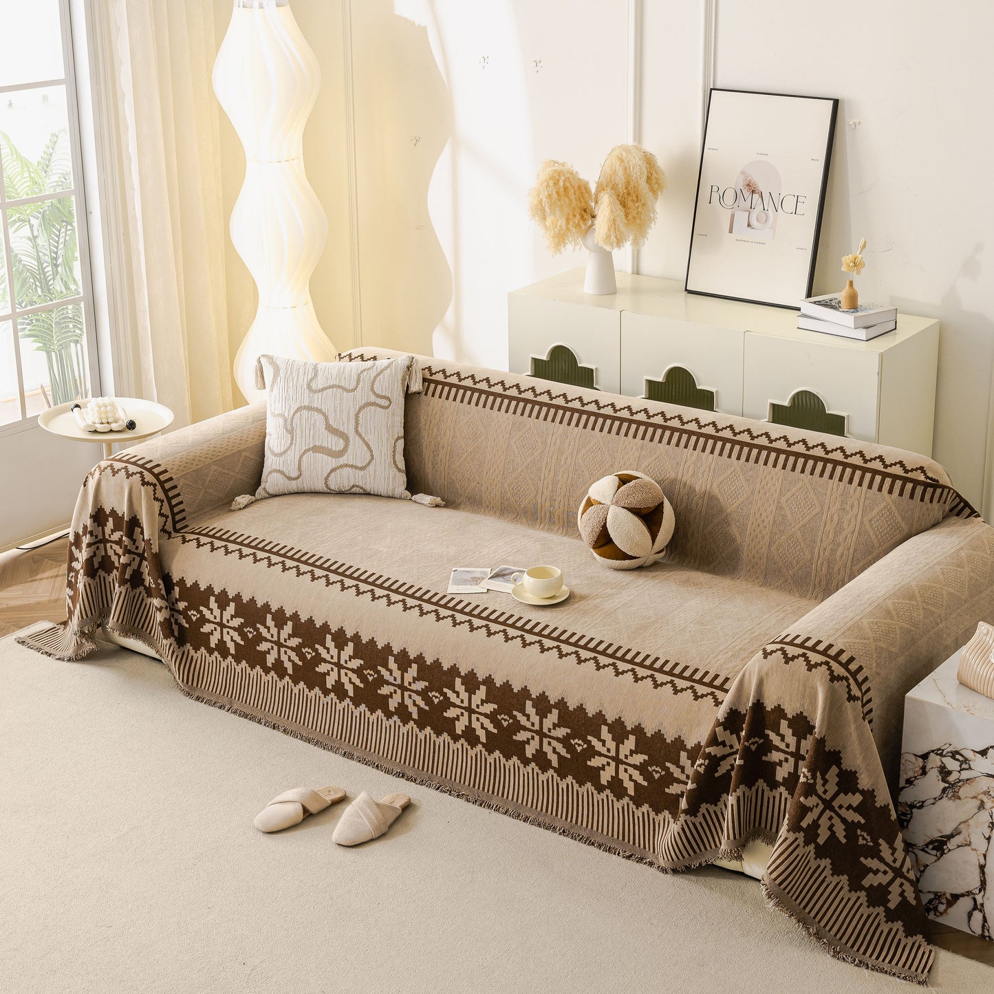 Thick Jacquard Couch Cover for Sectional Sofas, Cozy Washable Sofa Cover Throw Blanket