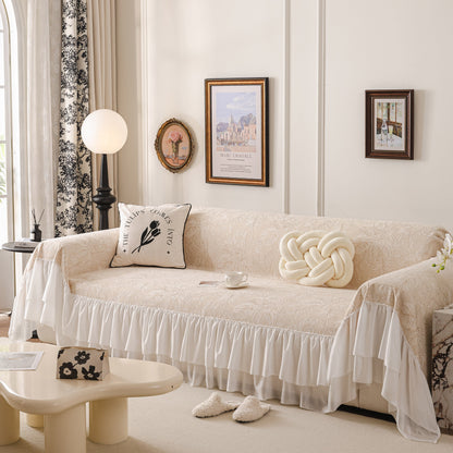 French Chic Style Ruffle Floral Cover Throws for Sofas, Decorative Couch Covers