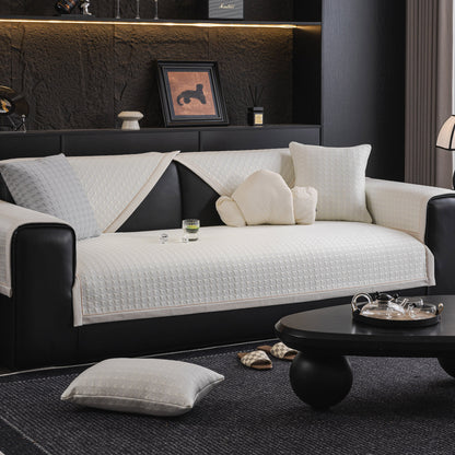 Houndstooth Ice Silk Breathable Sofa Cover, Modern Non-Slip Summer Couch Protector