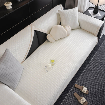 Houndstooth Ice Silk Breathable Sofa Cover, Modern Non-Slip Summer Couch Protector