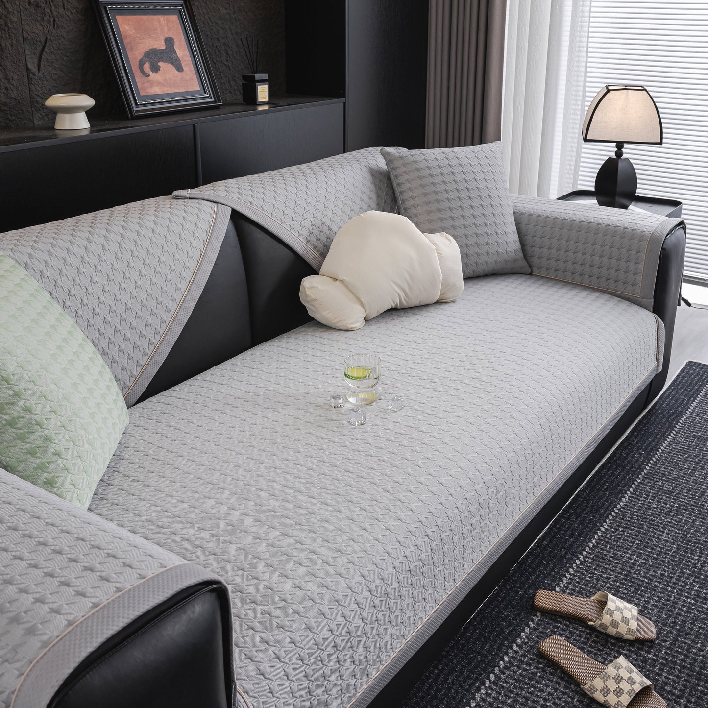 Houndstooth Ice Silk Breathable Sofa Cover, Modern Non-Slip Summer Couch Protector