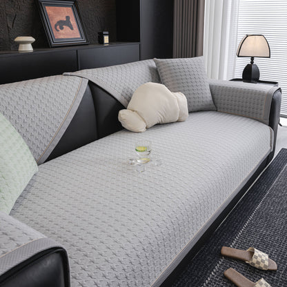 Houndstooth Ice Silk Breathable Sofa Cover, Modern Non-Slip Summer Couch Protector