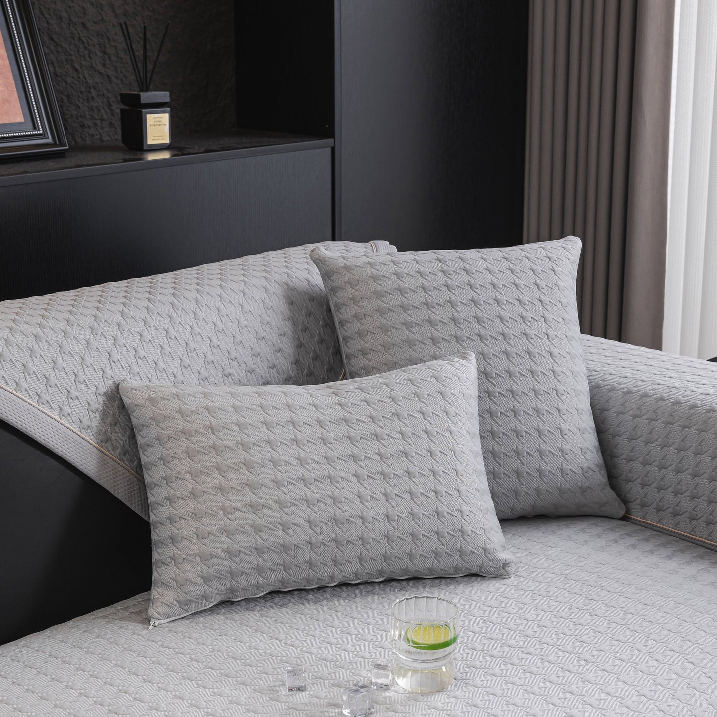 Houndstooth Ice Silk Breathable Sofa Cover, Modern Non-Slip Summer Couch Protector