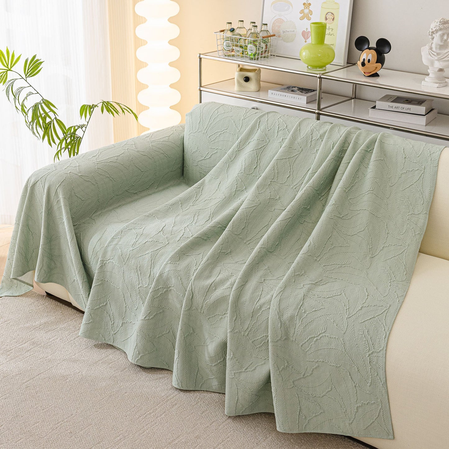 Durable Cooling Couch Cover for Dogs Textured Chic Leaf Summer Throw Cover Blanket