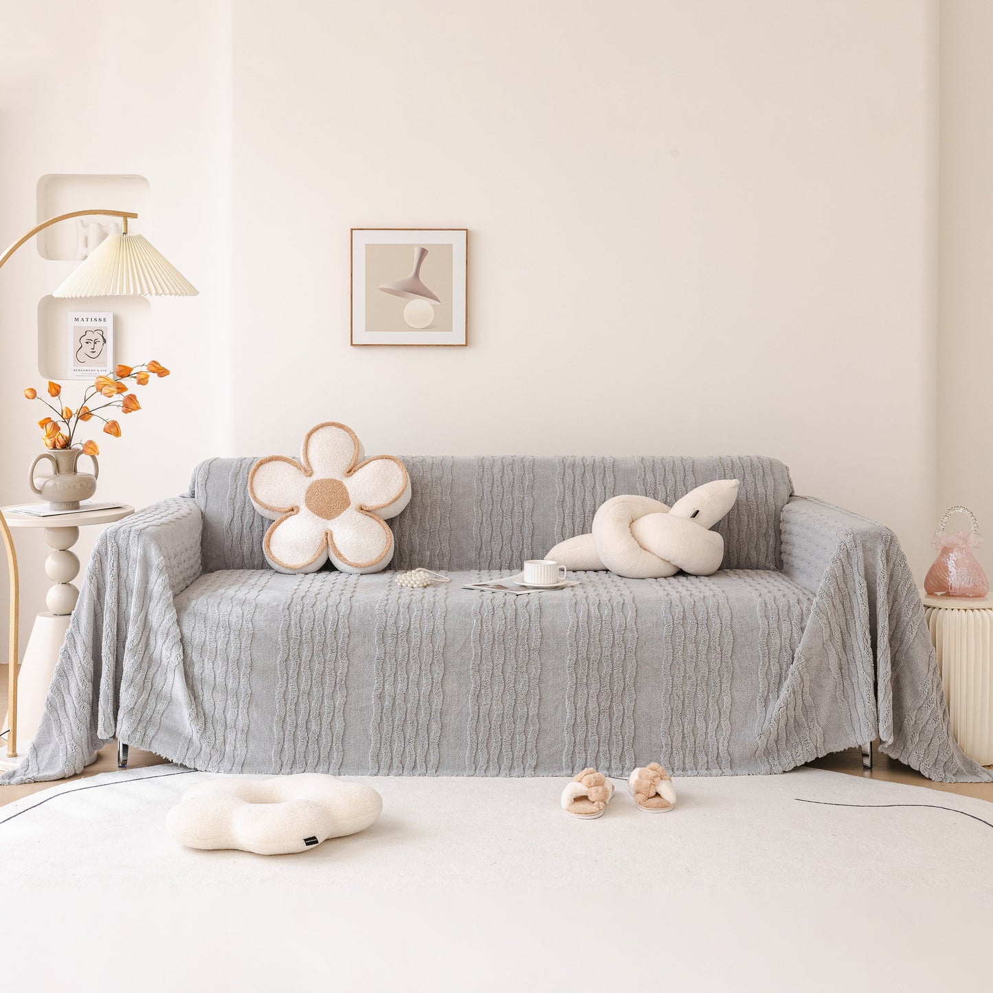 Modern 3D Water Ripple Sofa Cover, Non-Shedding Cream Style Furniture Protector Throw