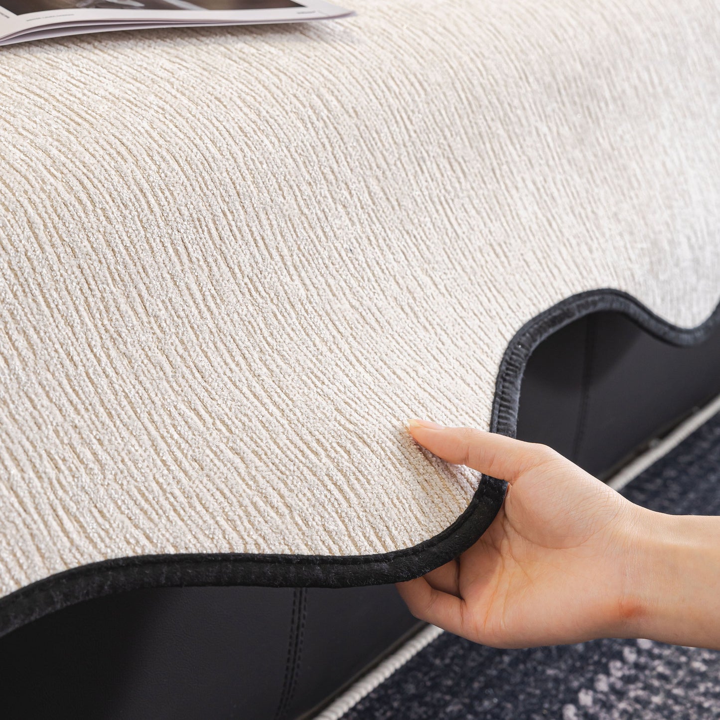 Chenille Couch Cover with Scalloped Edge, Non-Slip Modular Slipcover Sectional