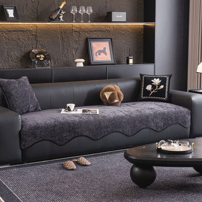 Chenille Couch Cover with Scalloped Edge, Non-Slip Modular Slipcover Sectional