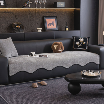 Chenille Couch Cover with Scalloped Edge, Non-Slip Modular Slipcover Sectional