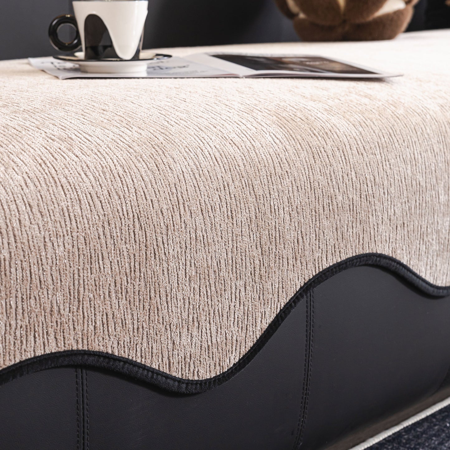 Chenille Couch Cover with Scalloped Edge, Non-Slip Modular Slipcover Sectional